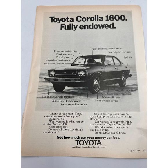 Vintage Rare Toyota Corolla 1600 Original Magazine Print Ad - Picture 1 of 1